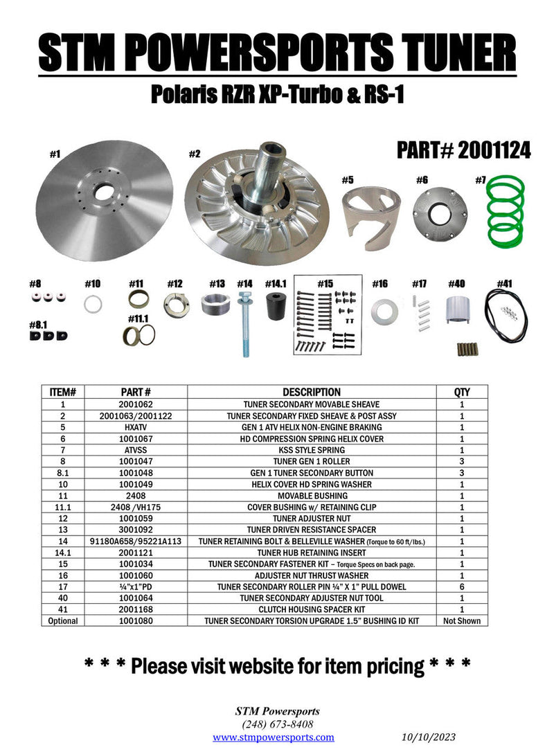 Secondary Clutch STM / XPT - RS1 P/N ST-2001124
