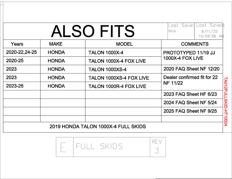 4 Seater Trail Armor 2020 - 2022, 2024 Honda Talon 1000X-4, 2020 - 2024 Talon 1000S-4 Fox Live Valve, 2023 Talon 1000XS-4, Talon 1000XS-4 Fox Live Valve, 2023 - 2024 Talon 1000R-4 Fox Live Valve Full Skids