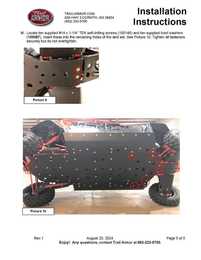 4 Seater Trail Armor 2020 - 2022, 2024 Honda Talon 1000X-4, 2020 - 2024 Talon 1000S-4 Fox Live Valve, 2023 Talon 1000XS-4, Talon 1000XS-4 Fox Live Valve, 2023 - 2024 Talon 1000R-4 Fox Live Valve Full Skids