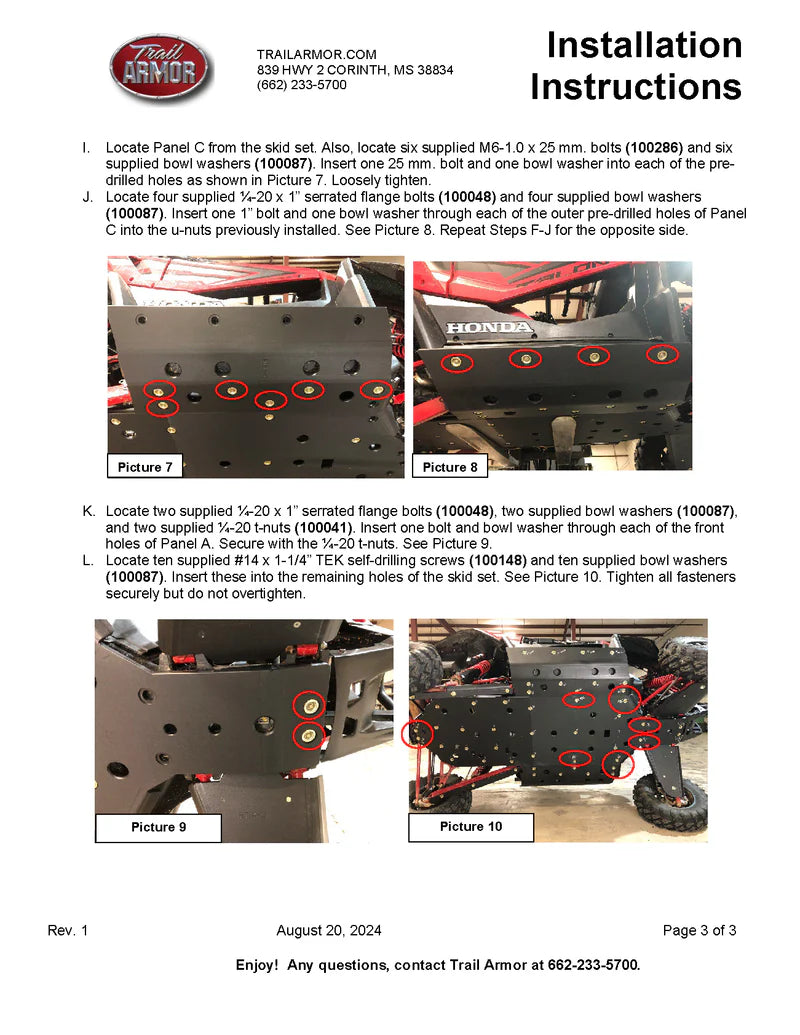 Trail Armor 2 Seater Trail Armor Honda Talon 1000 R, Talon 1000 X, Talon 1000 R Fox Live Valve, Talon X Fox Live Valve, Talon 1000 XS, Talon 1000 RS, Talon 100 XS Fox Live Valve, Talon 1000 RS Fox Live Valve Full Skids