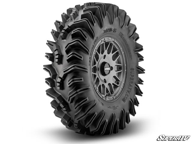 Intimidator Tires 34x10x15 on 15" Matte Titanium Hellfire Wheels 5/4.5 Pattern