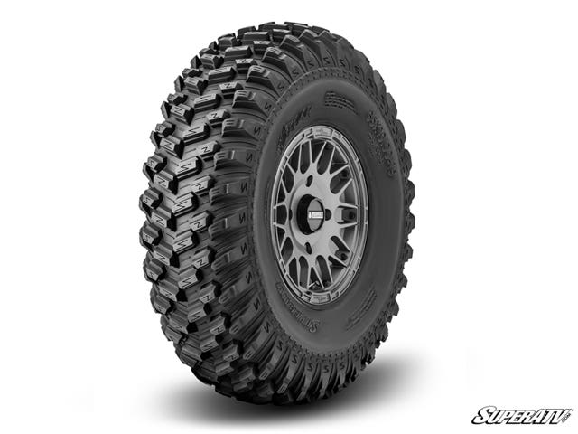 Sticky XT Warrior Tires 35x10x15 on 15x7 Assault Industries Hellfire Matte Titanium Wheels 4/136 Pattern